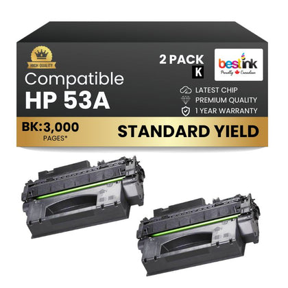Compatible HP 53A Q7553A Black Toner Cartridge (2 Pack)