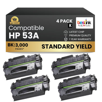 Compatible HP 53A Q7553A Black Toner Cartridge (4 Pack)