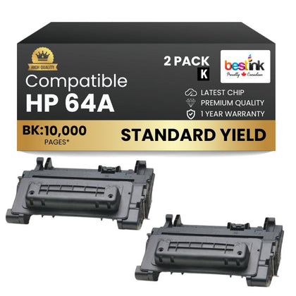 Compatible HP 64A CC364A Black Toner Cartridge (2 Pack)