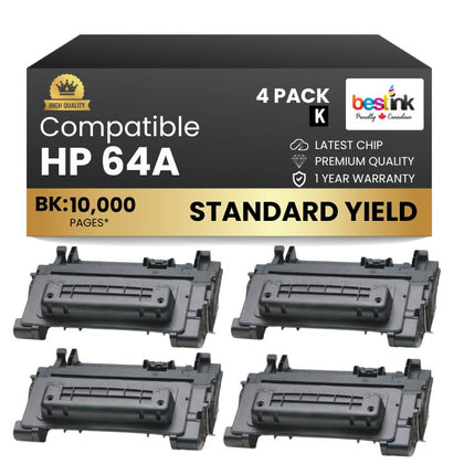 Compatible HP 64A CC364A Black Toner Cartridge (4 Pack)