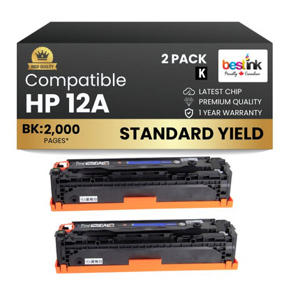 Compatible HP 12A Q2612A Black Toner Cartridge (2 Pack)