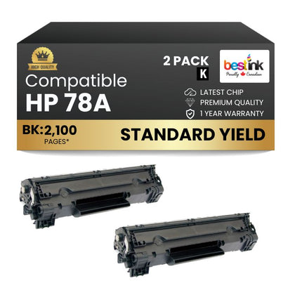 Compatible HP 78A CE278A Black Toner Cartridge (2 Pack)