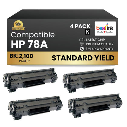 Compatible HP 78A CE278A Black Toner Cartridge (4 Pack)