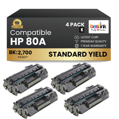 Compatible HP 80A CF280A Black Toner Cartridge (4 Pack)