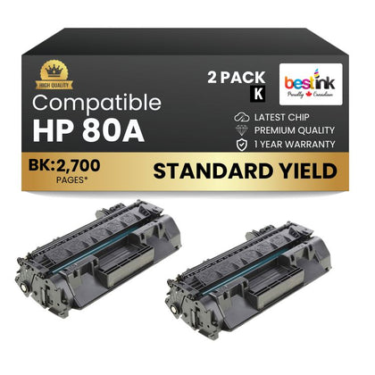 Compatible HP 80A CF280A Black Toner Cartridge (2 Pack)