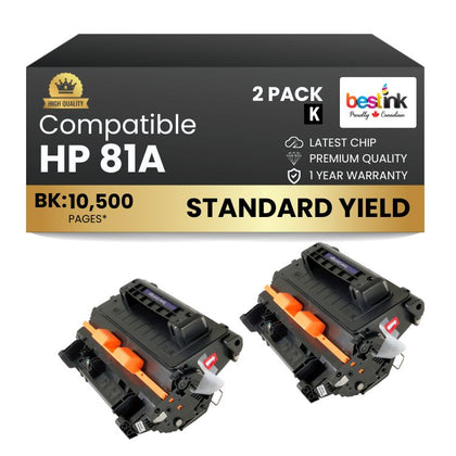 Compatible HP 81A CF281A Black Toner Cartridge (2 Pack)