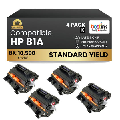 Compatible HP 81A CF281A Black Toner Cartridge (4 Pack)