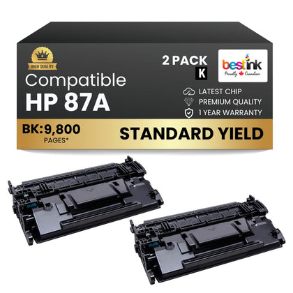 Compatible HP 87A CF287A Black Toner Cartridge (2 Pack)