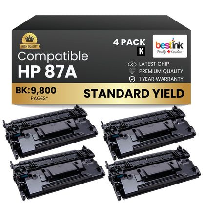 Compatible HP 87A CF287A Black Toner Cartridge (4 Pack)