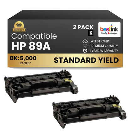 Compatible HP 89A CF289A Black Toner Cartridge - No Chip (2 Pack)