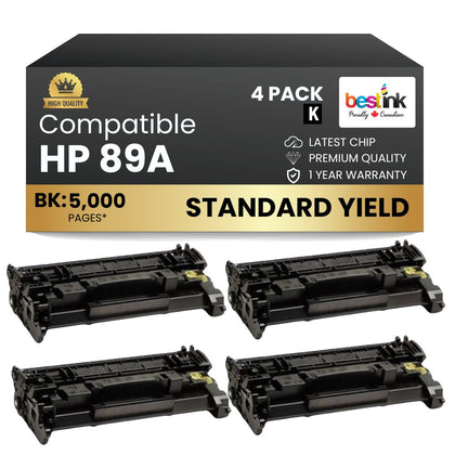 Compatible HP 89A CF289A Black Toner Cartridge - No Chip (4 Pack)