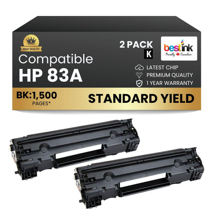 Compatible HP 83A CF283A Black Toner Cartridge (2 Pack)