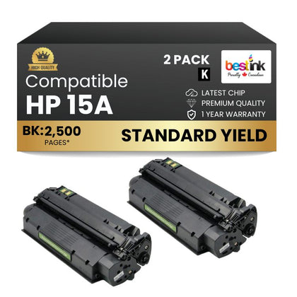 Compatible HP 15A C7115A Black Toner Cartridge (2 Pack)