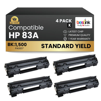 Compatible HP 83A CF283A Black Toner Cartridge (4 Pack)