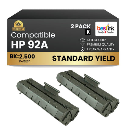 Compatible HP 92A C4092A Black Toner Cartridge (2 Pack)