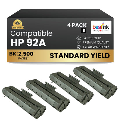 Compatible HP 92A C4092A Black Toner Cartridge (4 Pack)