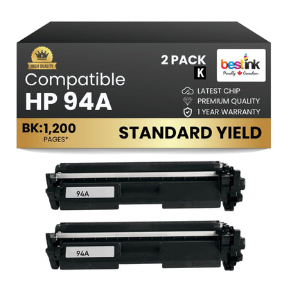 Compatible HP 94A CF294A Black Toner Cartridge (2 Pack)