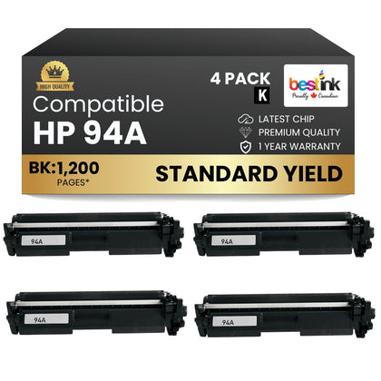 Compatible HP 94A CF294A Black Toner Cartridge (4 Pack)