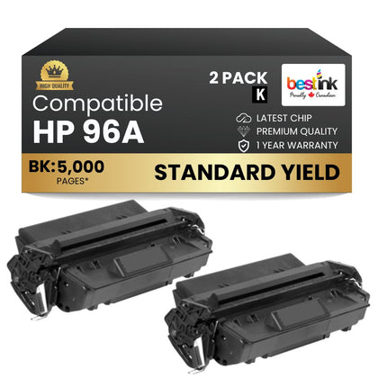 Compatible HP 96A C4096A Black Toner Cartridge (2 Pack)