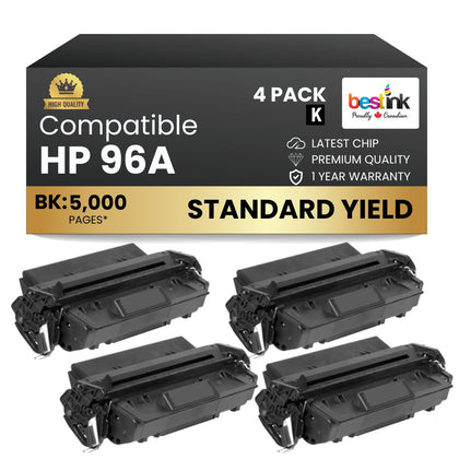 Compatible HP 96A C4096A Black Toner Cartridge (4 Pack)