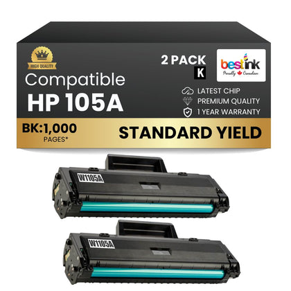 Compatible HP 105A W1105A Black Toner Cartridge Standard Yield (2 Pack)