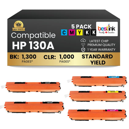 Compatible HP 130A Toner Cartridge Combo 2BK/C/M/Y (5 Pack)