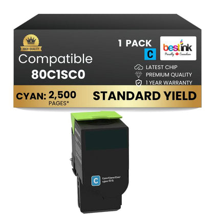 Compatible Lexmark 80C1SC0, Cyan Toner 1 Pack