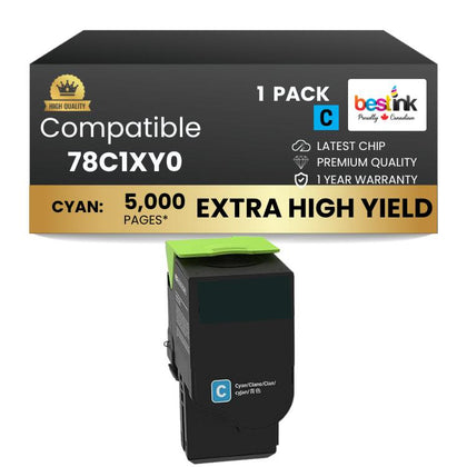 Compatible Lexmark 78C1XC0, Cyan Toner 1 Pack