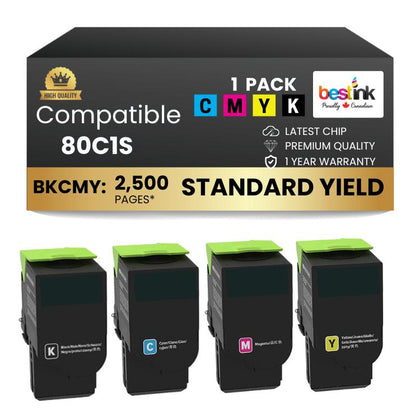Compatible Lexmark 80C1S, Black, Cyan,Magenta,Yellow Toner 4 Pack Combo