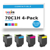 Lexmark 70C1H Compatible Toner 4-Pack — Black, Cyan, Magenta, Yellow (70C1HK0/70C1HC0/70C1HM0/70C1HY0) — box and cartridges