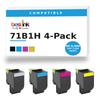 Lexmark 71B1H Compatible Toner 4-Pack with Chip — Black, Cyan, Magenta, Yellow (71B1HK0/71B1HC0/71B1HM0/71B1HY0) — box and cartridges