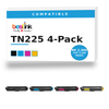 Brother TN225 Compatible Toner 4-Pack — Black, Cyan, Magenta, Yellow (TN221BK/TN225C/TN225M/TN225Y) — box and cartridges