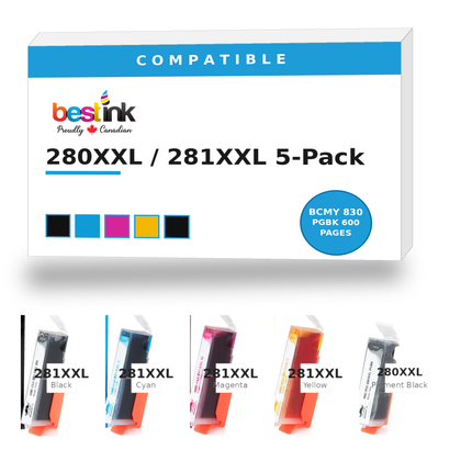 Canon 280XXL/281XXL Compatible Ink 5-Pack — Black, Cyan, Magenta, Yellow, Pigment Black (1983C001/1980C001/1981C001/1982C001/1967C001)