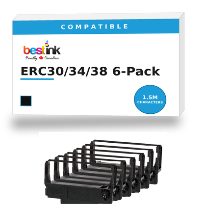 Epson ERC30/34/38 Compatible Black Printer Ribbon — 6 Pack (ERC30BK)