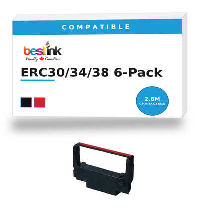 Epson ERC30/34/38 Compatible Black/Red Printer Ribbon — 6 Pack (M-ERC30BR)