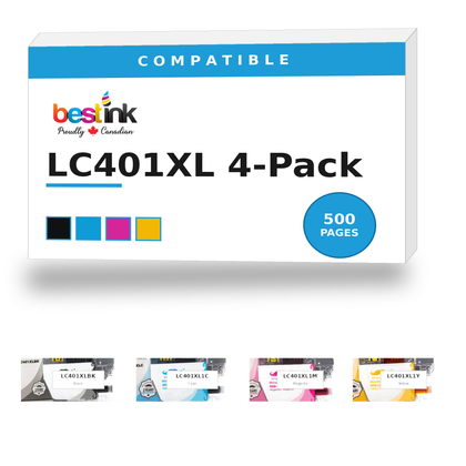 Brother LC401XL Compatible Ink 4-Pack — Black, Cyan, Magenta, Yellow (LC401XLBK/LC401XLC/LC401XLM/LC401XLY)