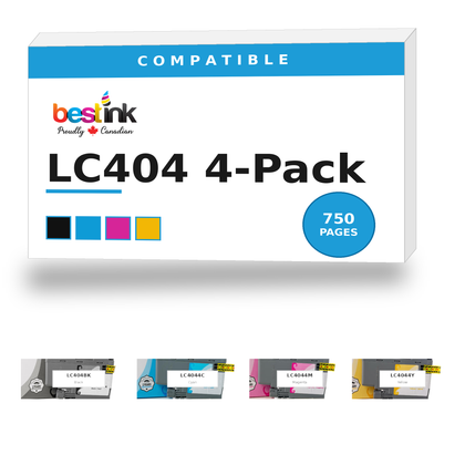 Brother LC404 Compatible Ink 4-Pack — Black, Cyan, Magenta, Yellow (LC404BK/LC404C/LC404M/LC404Y)
