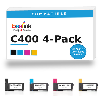 Xerox C400 Compatible Toner 4-Pack — Black, Cyan, Magenta, Yellow (106R03512/106R03514/106R03515/106R03513)