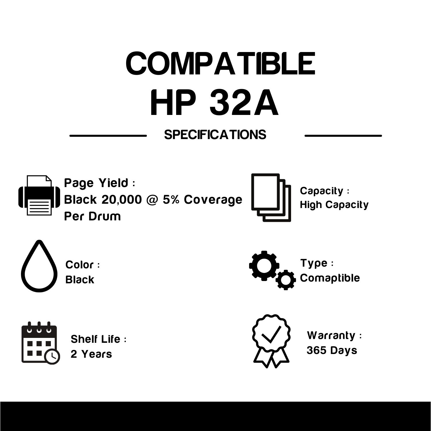 Compatible HP 32A CF232A Black Drum - With Chip (4 Pack)