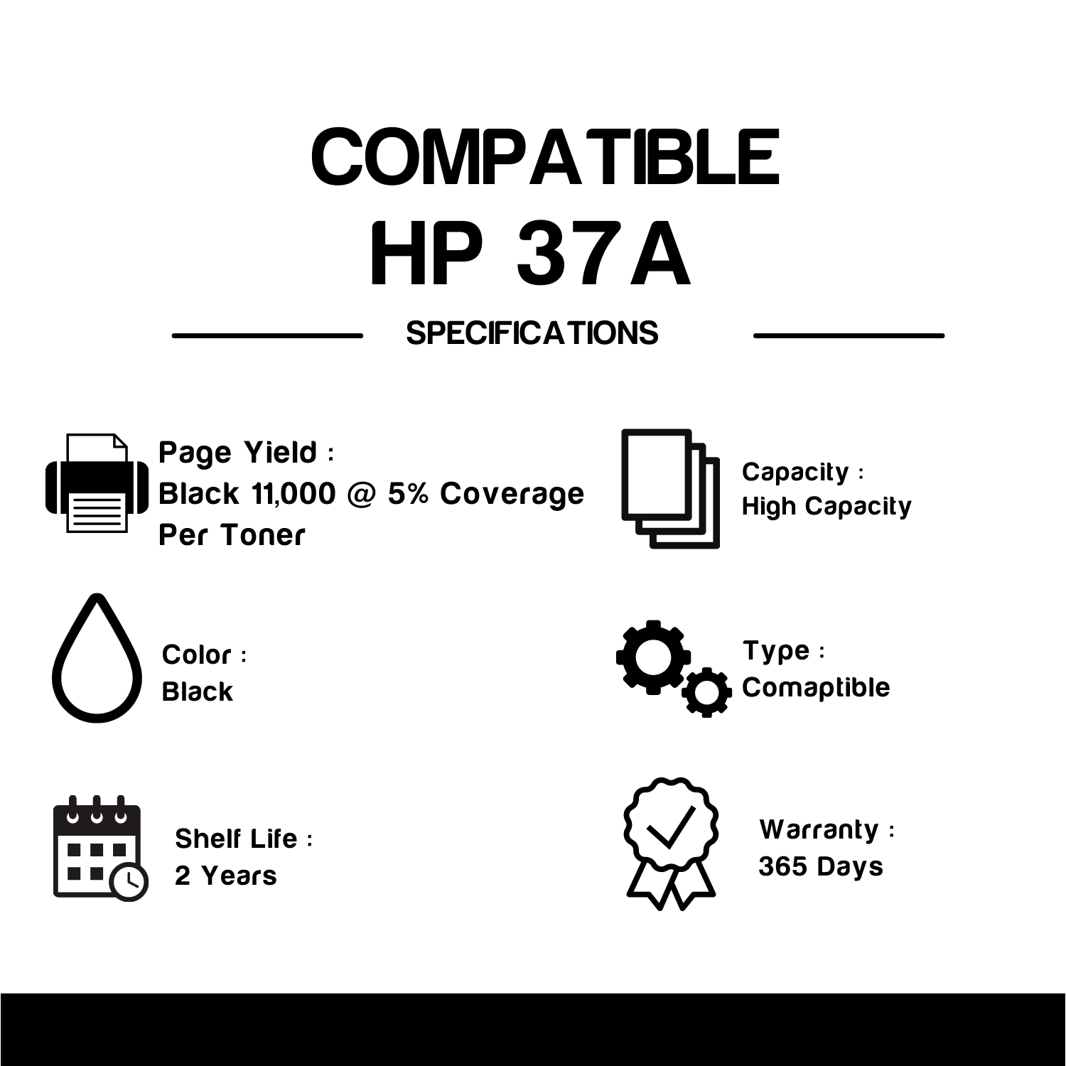 Compatible HP 37A CF237A Black Toner Cartridge