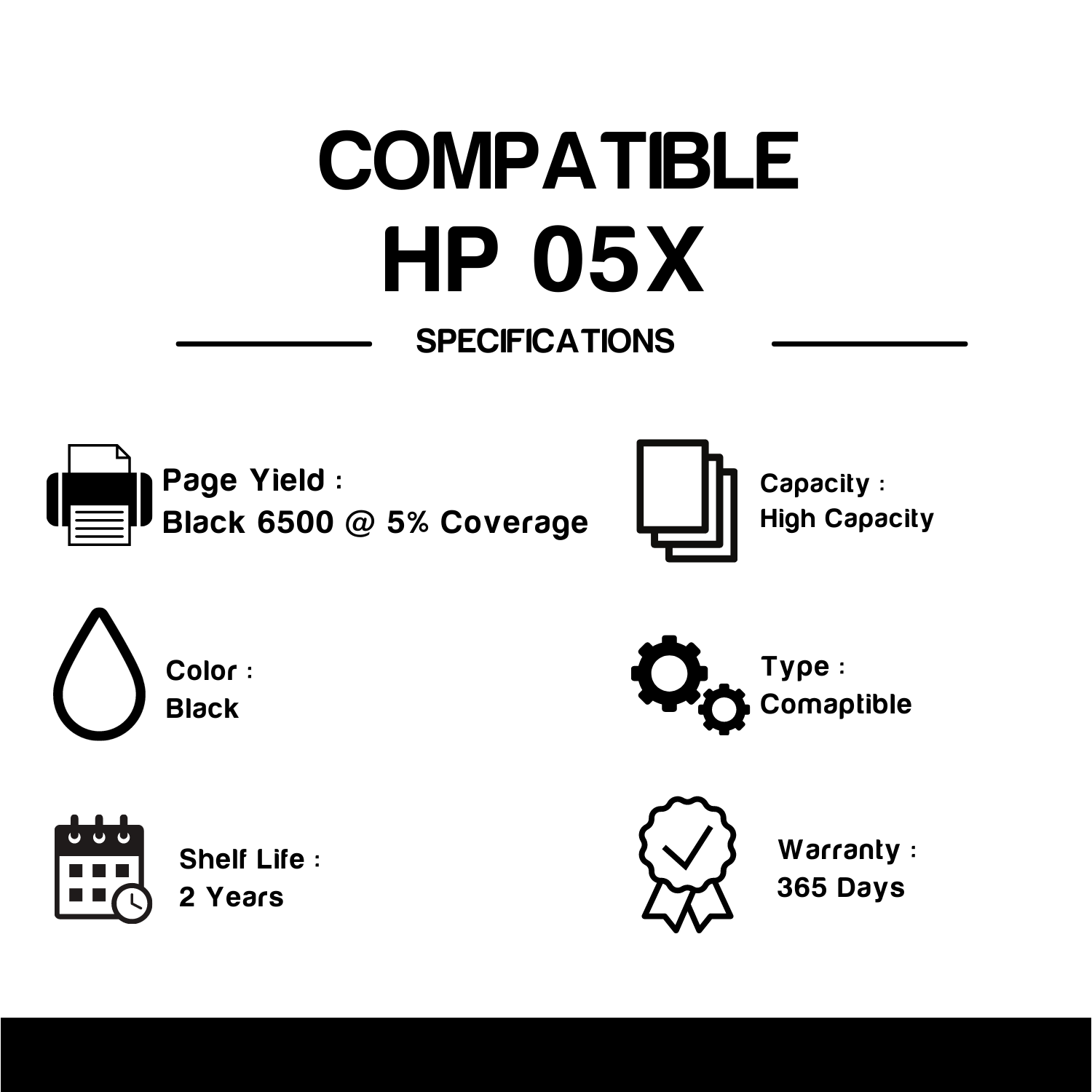 Compatible HP 05X CE505X Black Toner Cartridge High Yield (2 Pack)