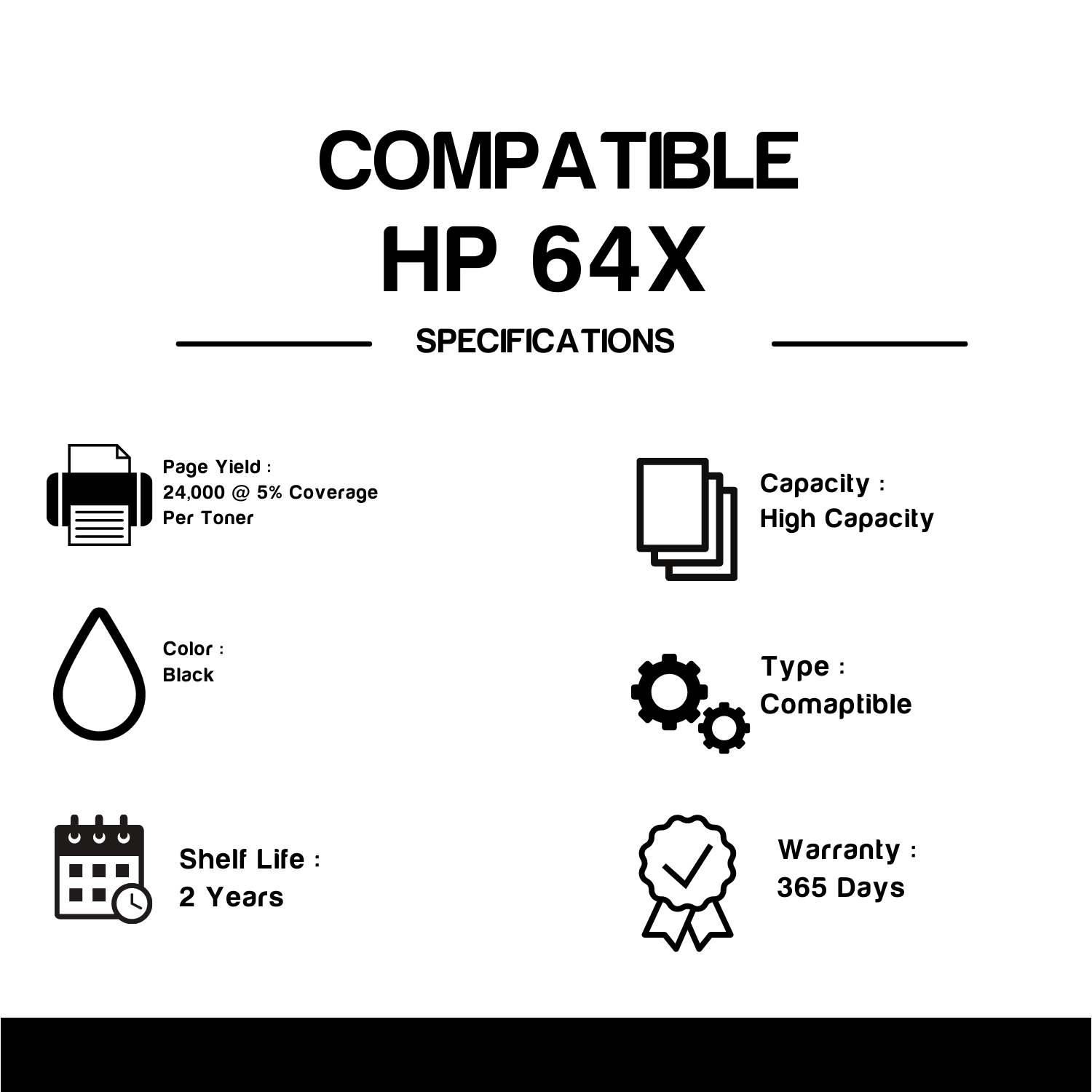 Compatible HP 64X CC364X Black Toner Cartridge High Yield (2 Pack)