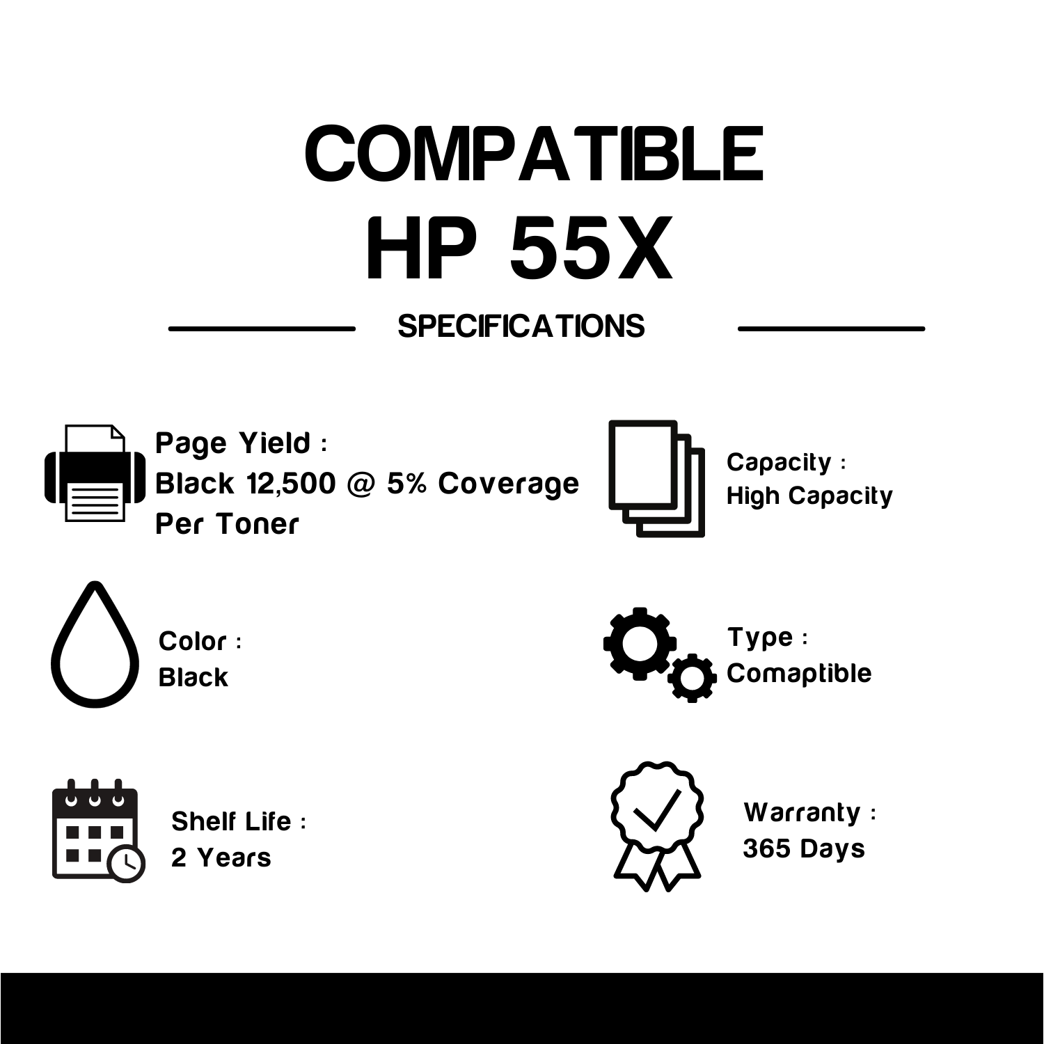 Compatible HP 55X CE255X Black Toner Cartridge High Yield (2 Pack)