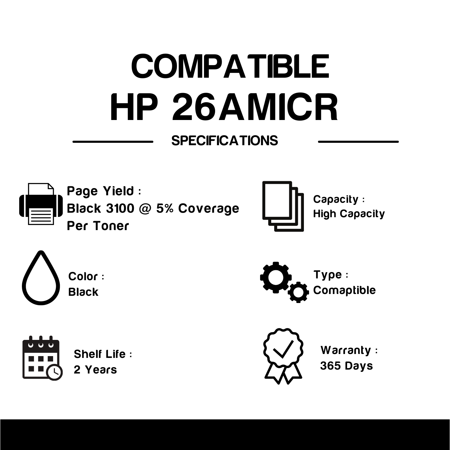 Compatible HP 26A CF226A MICR Black Toner Cartridge