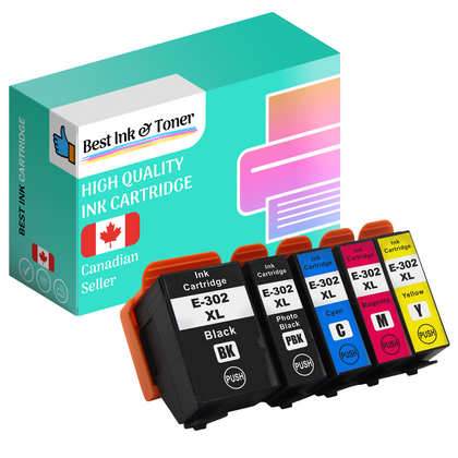 Best Compatible Ink Cartridge Replacement for 302, 302xl, T302, T302xl for use in Expression Premium XP-6000, XP-6100 (Combo Pack of Photo BK/BK/C/M/Y) (5 Pack) Ships from Canada - 302XL