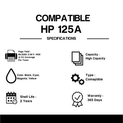 Compatible HP 125A CB540A CB541A CB542A CB543A Toner Cartridge Combo 2BK/C/M/Y( 5 Pack)