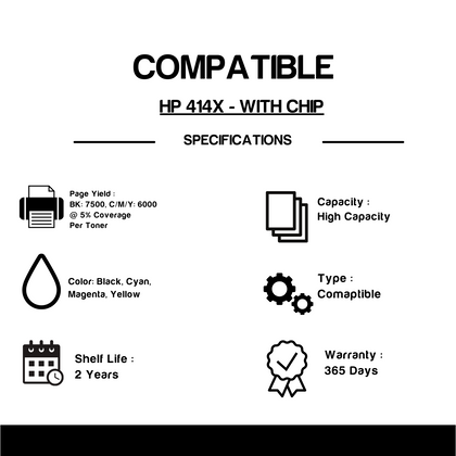Compatible HP 414X Toner Cartridge Combo High Yield BK/C/M/Y - With Chip