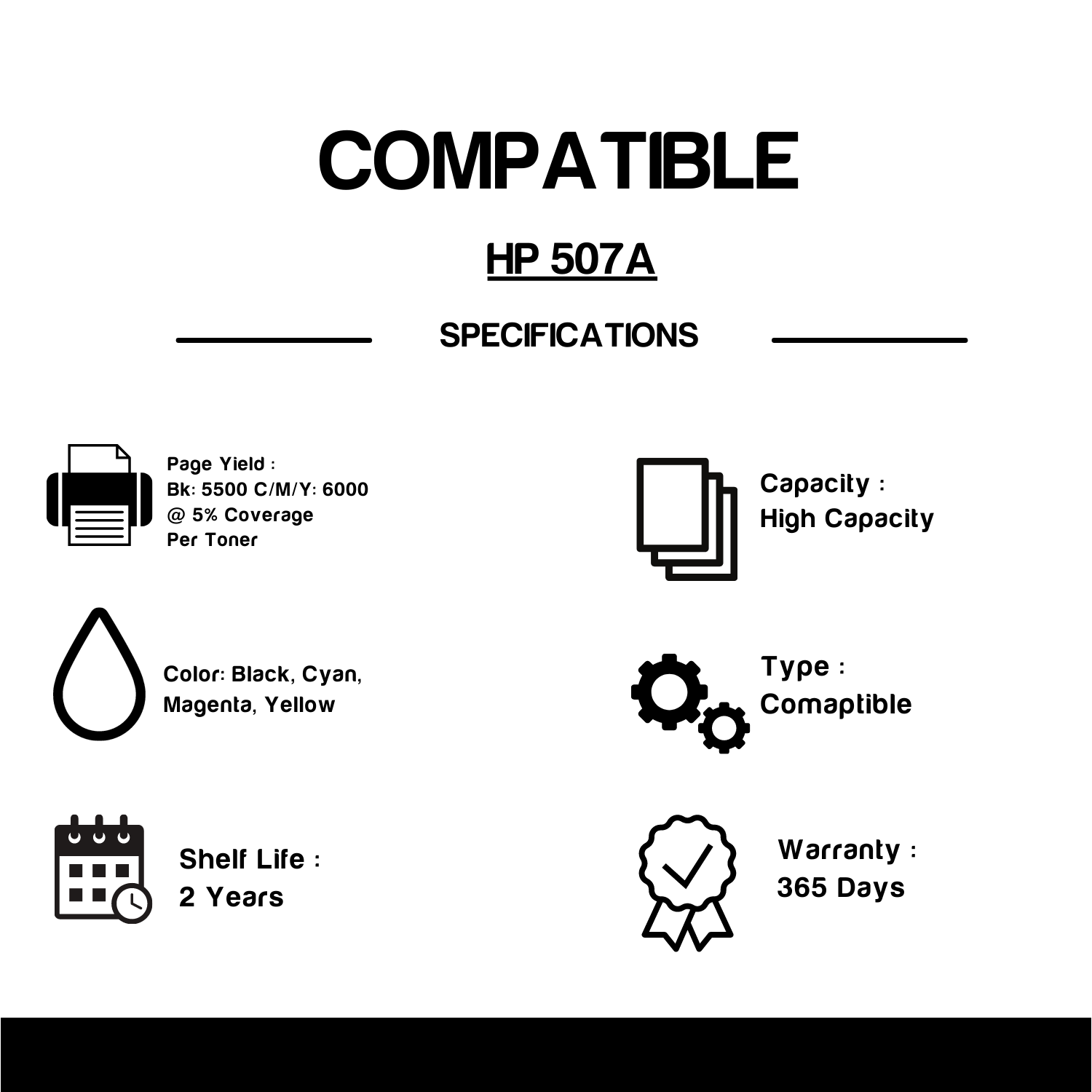 Compatible HP 507A Toner Cartridge Combo BK/C/M/Y