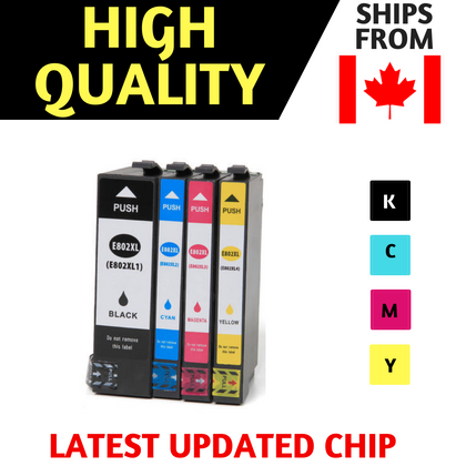 Best Compatible Ink Cartridge Replacement for 802, 802xl, T802, T802xl for use in WF Series WF-4720, WF-4730, WF-4734, WF-4740 (Combo Pack of 4 BK/C/M/Y) (New CHIP)