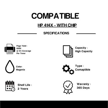 Compatible HP 414X W2020X Magenta Toner Cartridge High Yield - With Chip